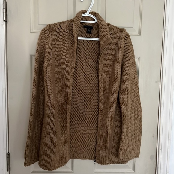 The Limited Handknit Zipper Front Cardigan, Brown, Size S - Picture 2 of 12